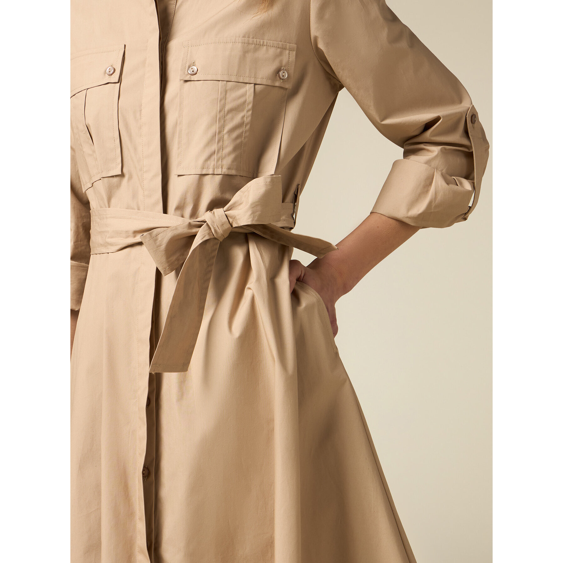 Oltre - Vestido camisero de popelina - Beige