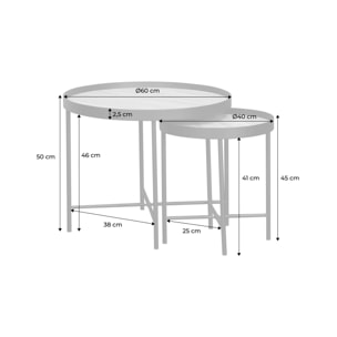 Set de 2 tables gigognes rondes pratiques en MDF effet bois de chêne avec pieds noirs