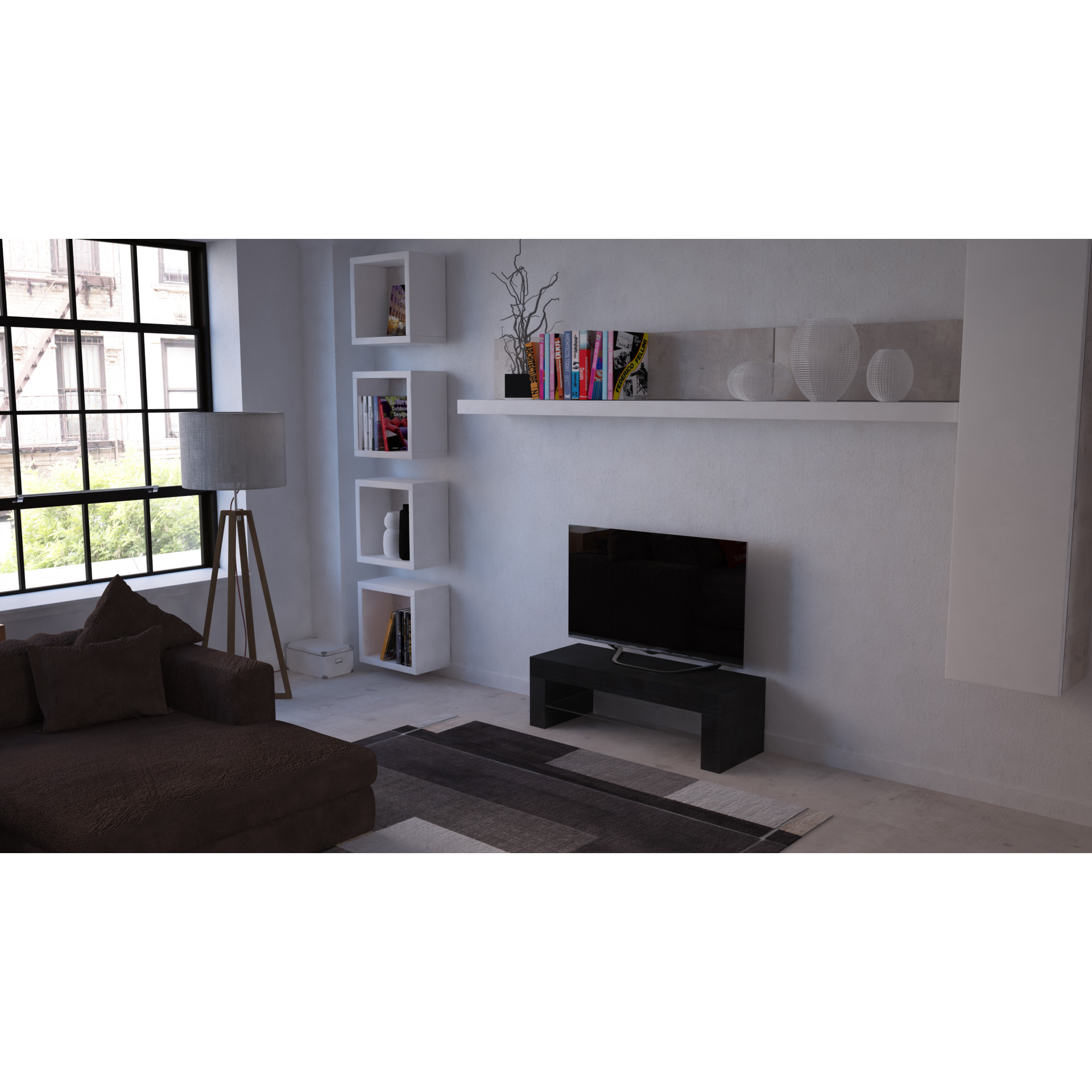 Mobile TV Salotto Soggiorno Ripiano In Vetro Base Televisione Design Arredamento Casa Moderno Ed Elegante Lujan 112 x 40 x 36 cm nero frassino