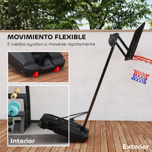 Canasta de Baloncesto Infantil con Altura Ajustable 200-260 cm Canasta de Baloncesto Exterior Portátil con Ruedas Base Rellenable y Bolsa de Peso Rojo y Negro