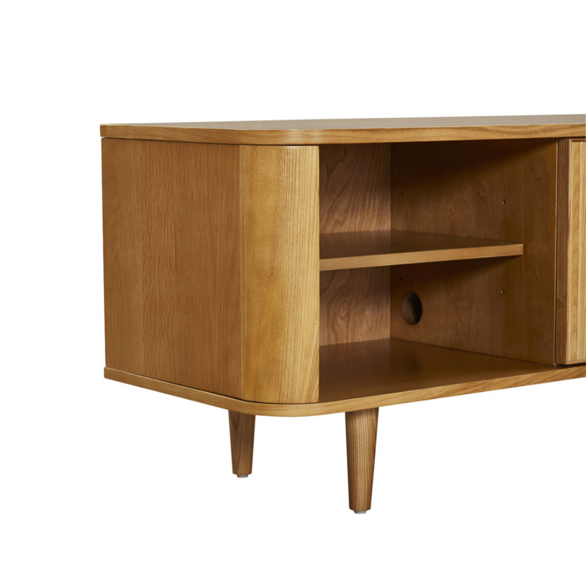 Milazzo - meuble tv - bois plaqué chêne et cannage - 4 niches et 2 portes - 180 cm - Bois