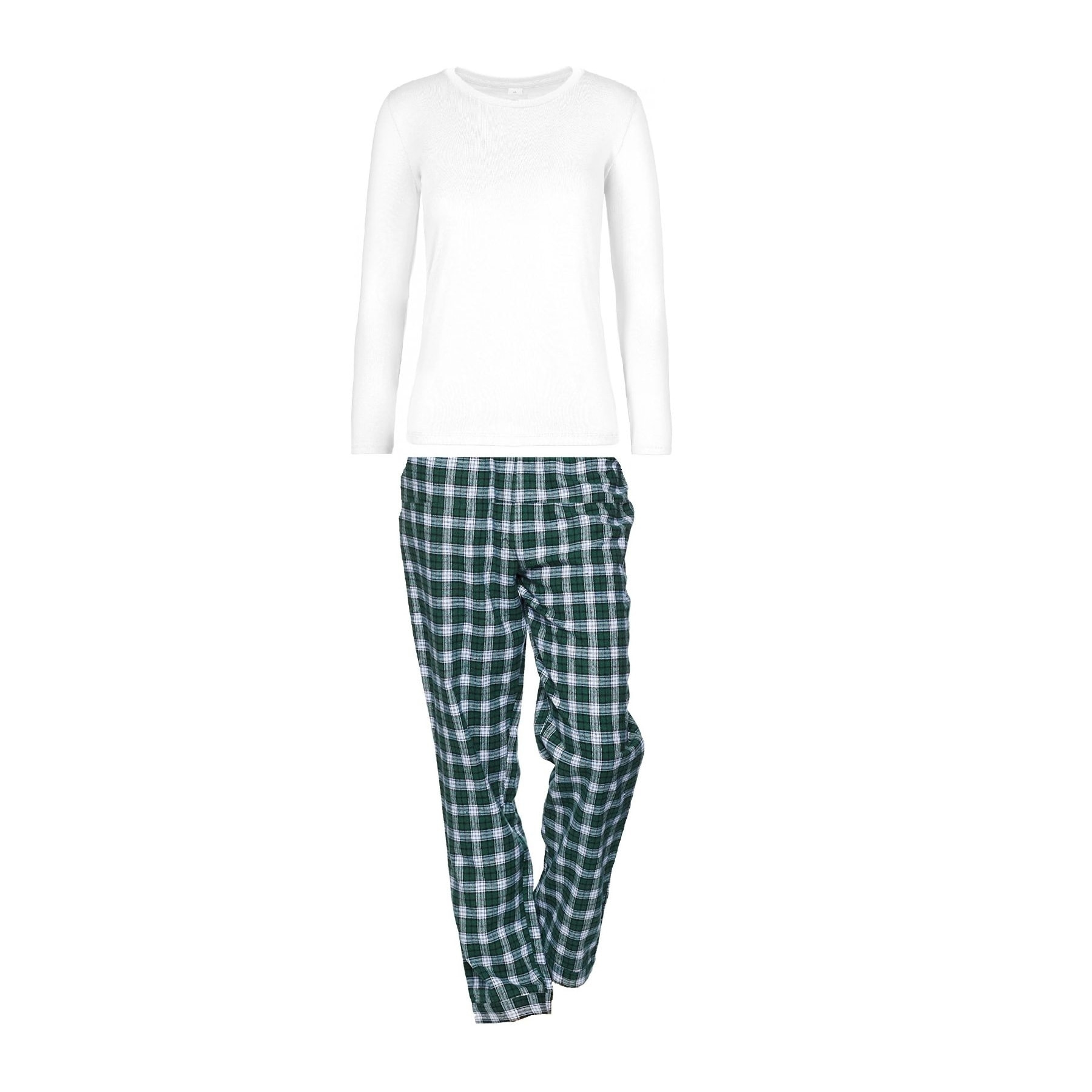 PIGIAMA DONNA flanella invernale scozzese verde maglia bianca