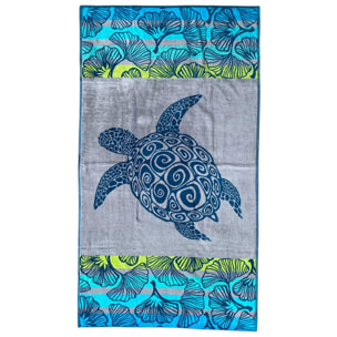 Serviette de plage éponge velours Jacquard Bleu 100x175 470g/m² - Playamar