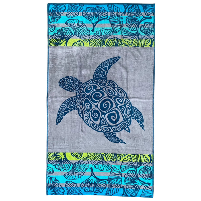 Serviette de plage éponge velours Jacquard Bleu 100x175 470g/m² - Playamar
