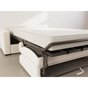 Tristan - Canapé lit 3 places convertible express couchage quotidien 140 cm matelas 14 cm en velours côtelé - Beige