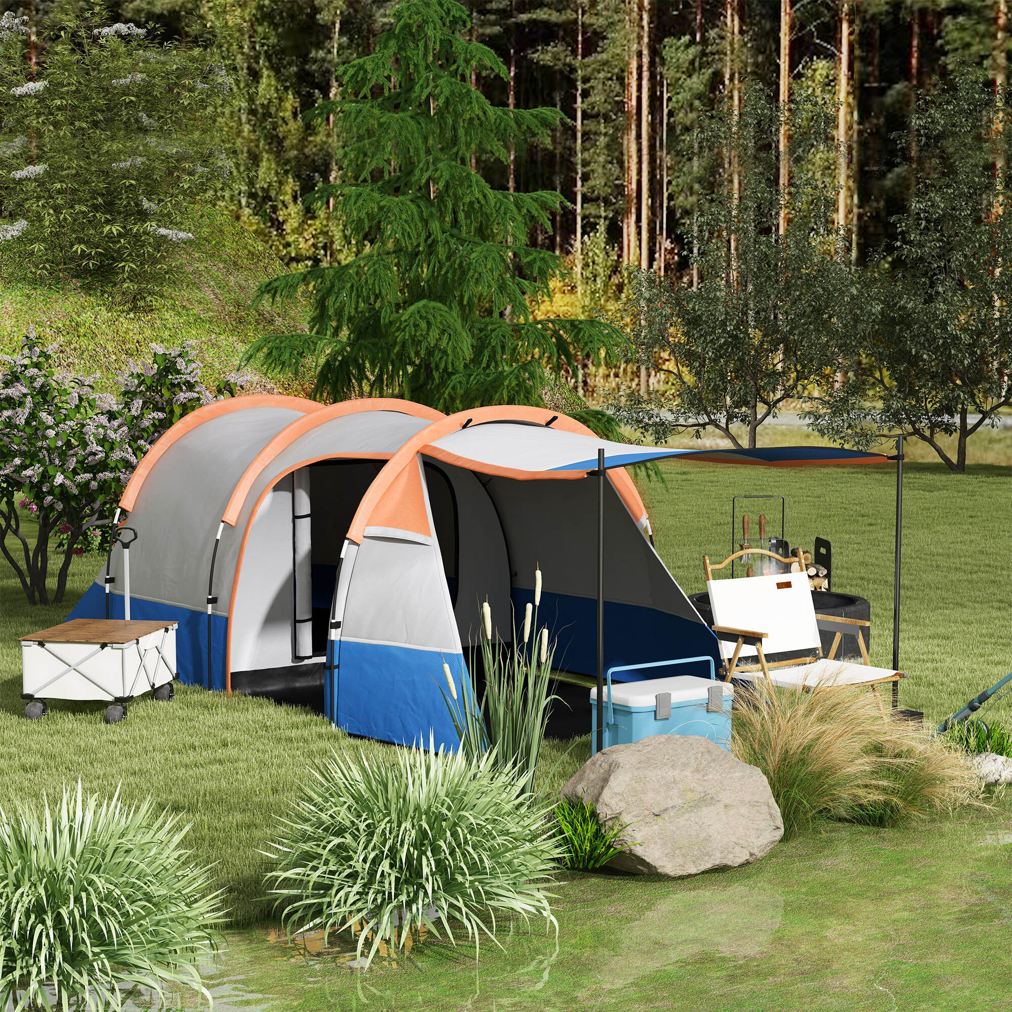 Tienda de Campaña Familiar para 2-3 Personas Tienda de Camping Plegable con 2 Habitaciones y Bolsa de Transporte Impermeable para Senderismo 420x200x150 cm Multicolor