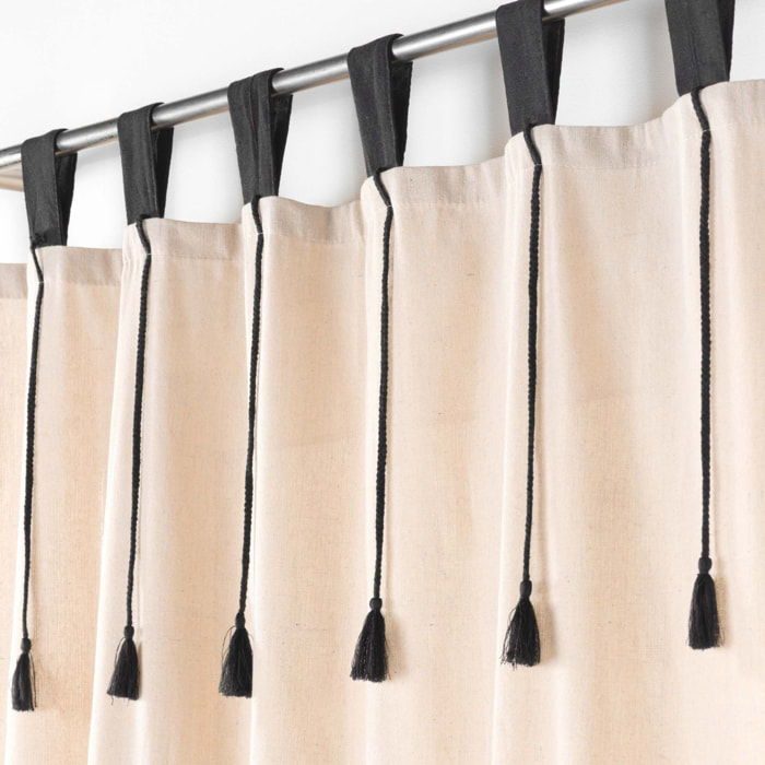 Rideau à passants et pompons - Naturel