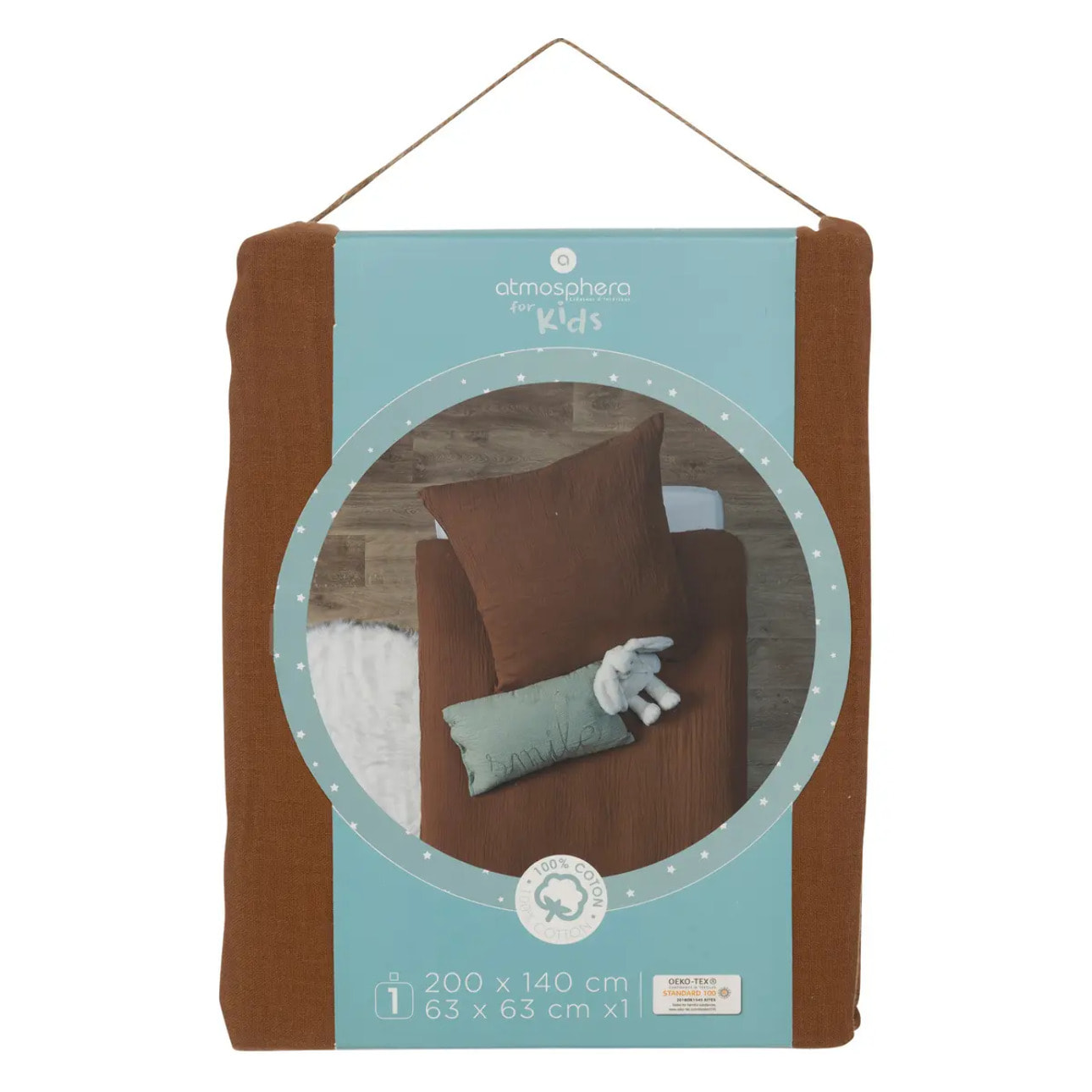 Parure de lit 140x200cm gaze de coton noisette