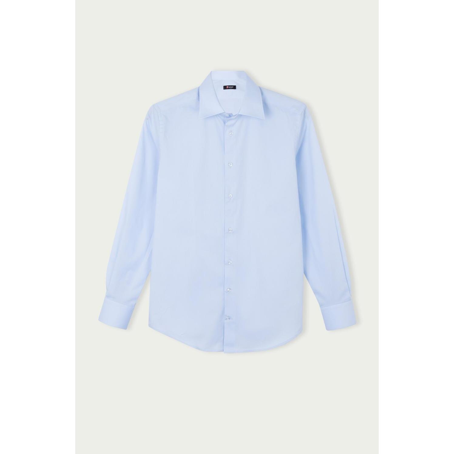 Camicia Uomo 1 Bottone Italiano Slim Popeline Stretch Unito Celeste