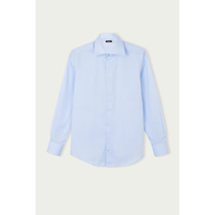 Camicia Uomo 1 Bottone Italiano Slim Popeline Stretch Unito Celeste