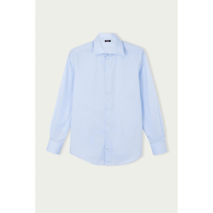 Camicia Uomo 1 Bottone Italiano Slim Popeline Stretch Unito Celeste