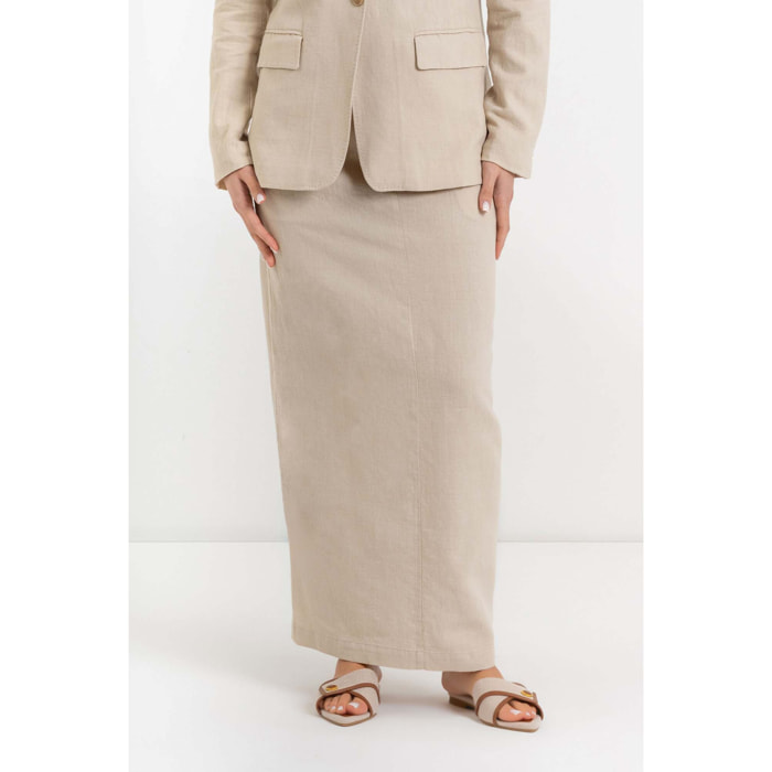Kocca - Gonna da donna a vita alta in lino e cotone con tasche Donna