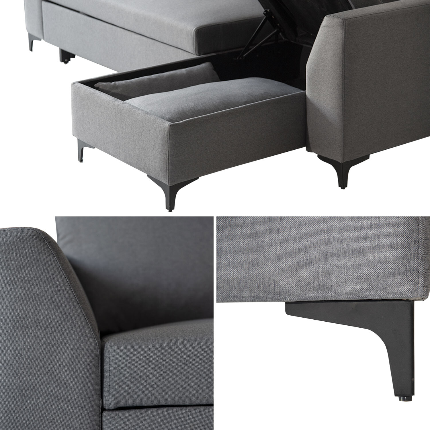 Canapé d'angle convertible LOGAN 3 places gris