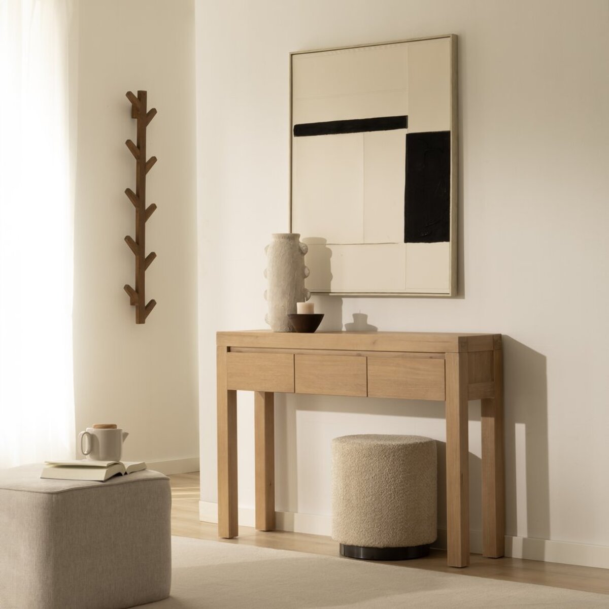 Meuble d'entrée Liland -bois massif d'acacia et panneau de mdf-couleur antique 120 x 85 x 30 cm