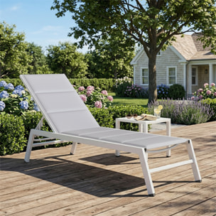 Bain de soleil réglable 6 positions 1 place aluminium gris clair