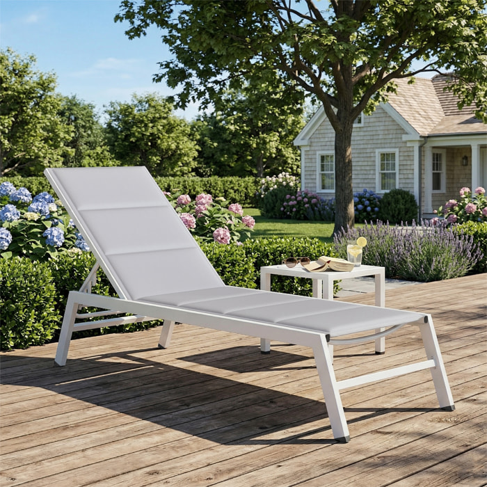 Bain de soleil réglable 6 positions 1 place aluminium gris clair