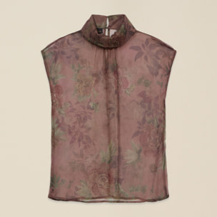 Oltre - Blusa estampada en tejido crepé - Marrón