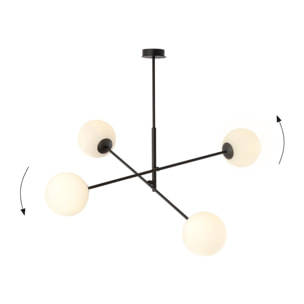 Lampada a sospensione LINEAR in acciaio nero e vetro opalino