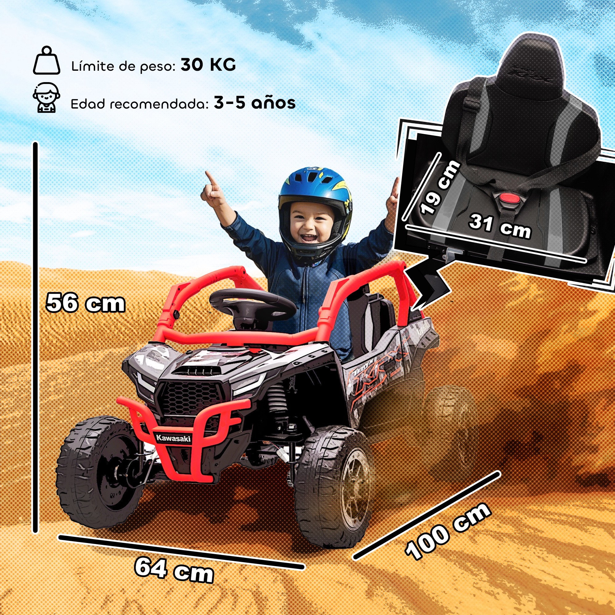 Coche Eléctrico para Niños 12V, Kawasaki Teryx KRX 1000, Coche de Batería UTV con 2 Motores, Control Remoto 2,4G, Suspensión Trasera, Faros, USB, para Niños de +3 Años, Rojo