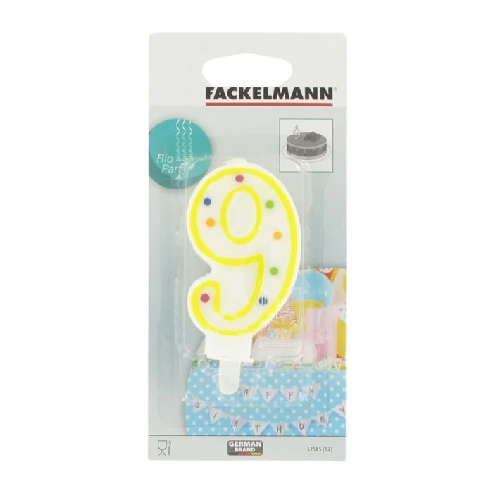 Bougie anniversaire chiffre 9 Fackelmann Rio Party