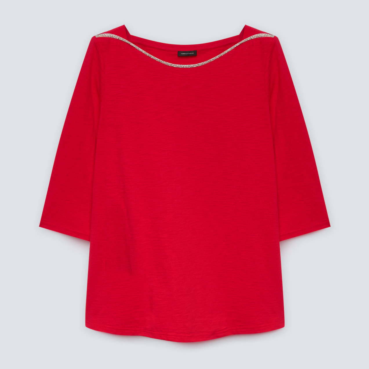 Fiorella Rubino - T-shirt in cotone con bordo lurex - Rosso