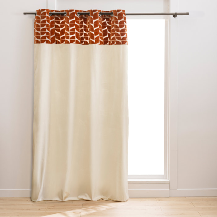 Rideau tamisant à œillets en velours avec bandeau géométrique - Orange
