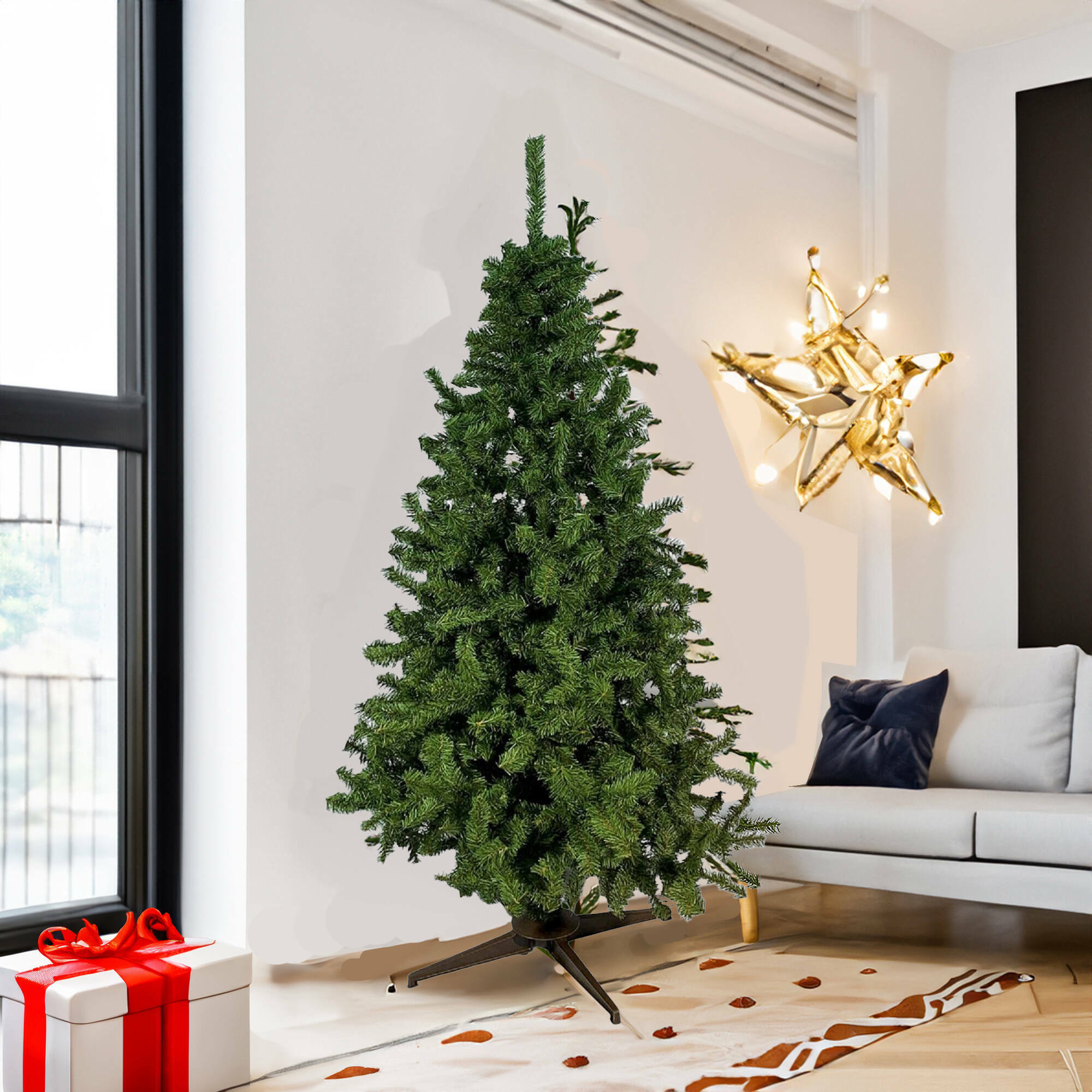 Albero di Natale 150 cm Tinsel, Pino artificiale, Albero effetto reale, Alberello natalizio, Made in Italy, 100x100 h150 cm, Verde