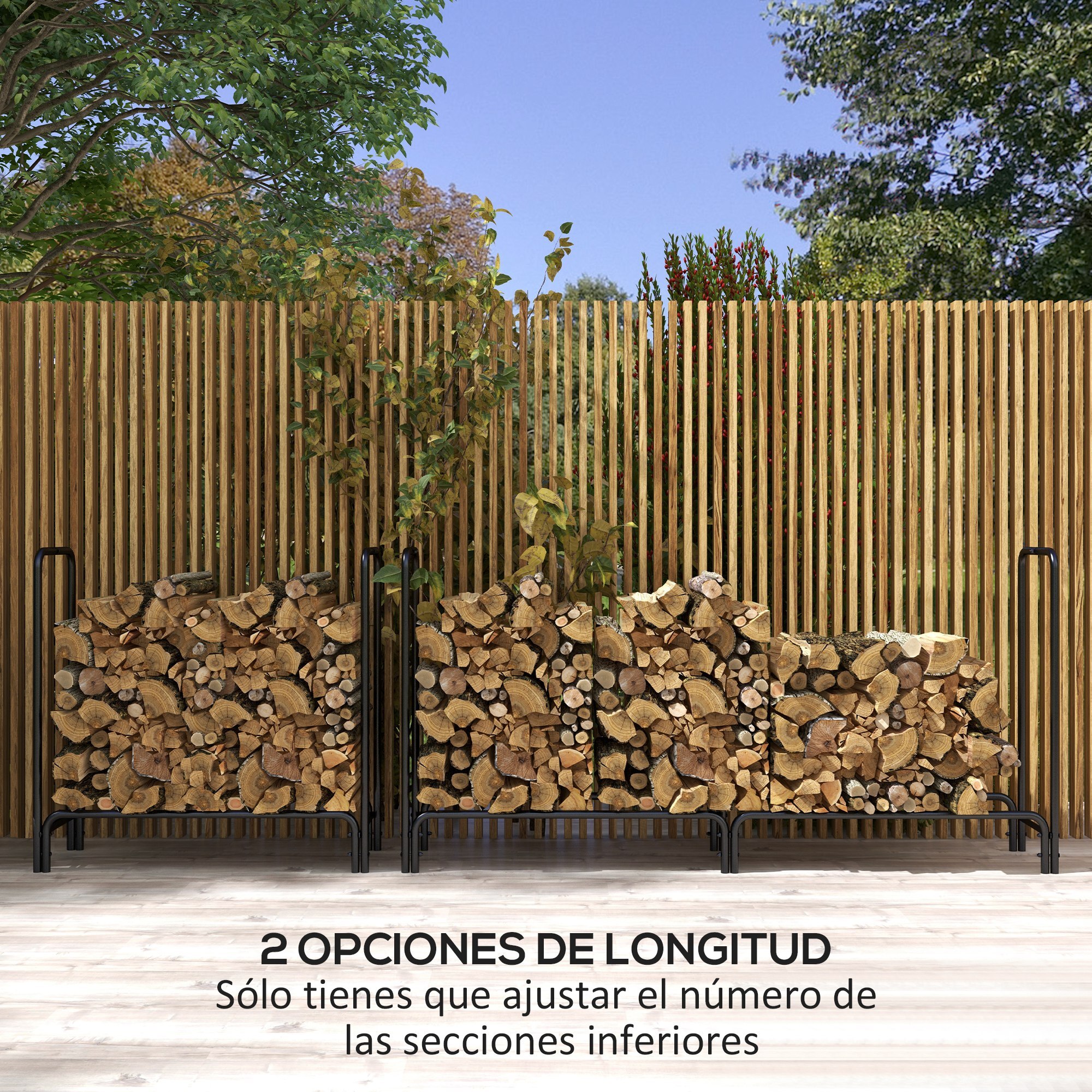 Soporte para Leña con Cubierta Estante de Leña Leñero de Metal Ajustable con Estante para Interior y Exterior Carga 200kg 200x36x99 cm Verde Oscuro y Negro