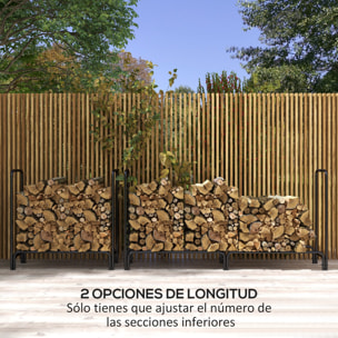 Soporte para Leña con Cubierta Estante de Leña Leñero de Metal Ajustable con Estante para Interior y Exterior Carga 200kg 200x36x99 cm Verde Oscuro y Negro