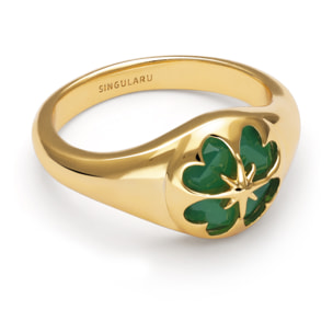 Anillo Trébol Ágata Stone Baño Oro