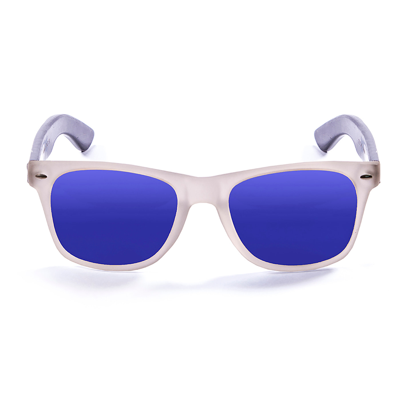Gafas de sol OCEAN BEACH WOOD - Patilla marrón bambú con montura transparente blanco / Revo azul