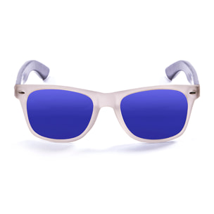 Gafas de sol OCEAN BEACH WOOD - Patilla marrón bambú con montura transparente blanco / Revo azul