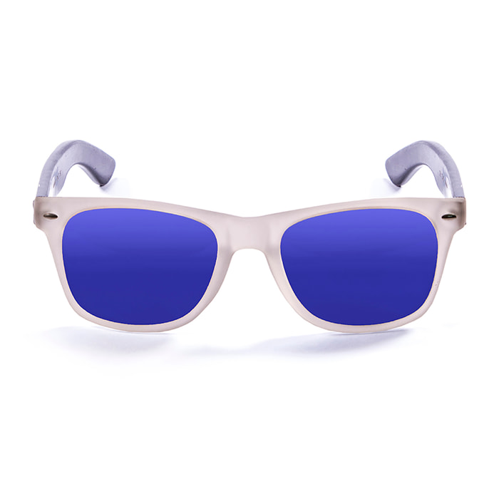 Gafas de sol OCEAN BEACH WOOD - Patilla marrón bambú con montura transparente blanco / Revo azul