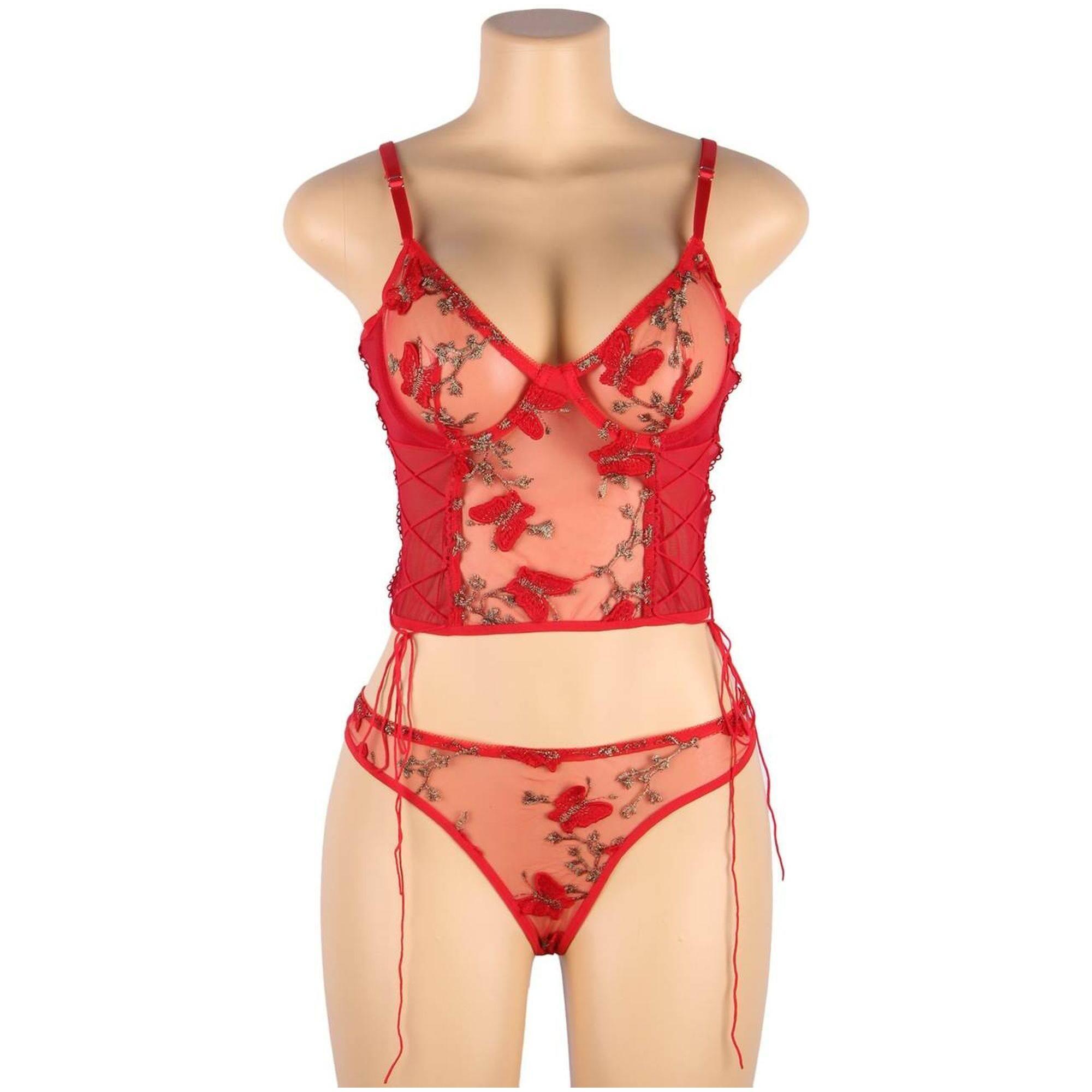 Top y bragas con estampado de mariposa rojo