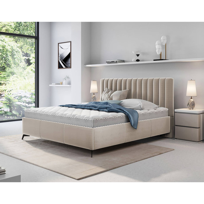 Mendoza - lit coffre - 180x200 - sommier inclus - en velours - Beige