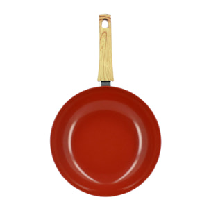 Wok 28cm en aluminium recyclé brique - tous feux COLORAMA