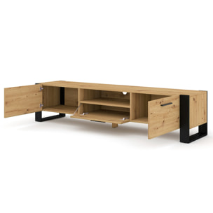 Donnely - meuble tv - bois et noir - 200 cm - Bois / Noir