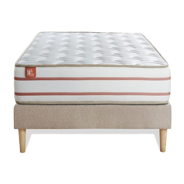 Ensemble - Matelas Mémoire de forme 24cm d'épaisseur - 3 zones de confort - Confort très ferme - Sommier tapissier en kit - 1 place