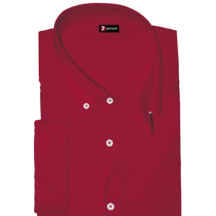 Camicia Uomo 1 Bottone Button Down Manica Corta Slim Popeline Stretch Unito Rosso
