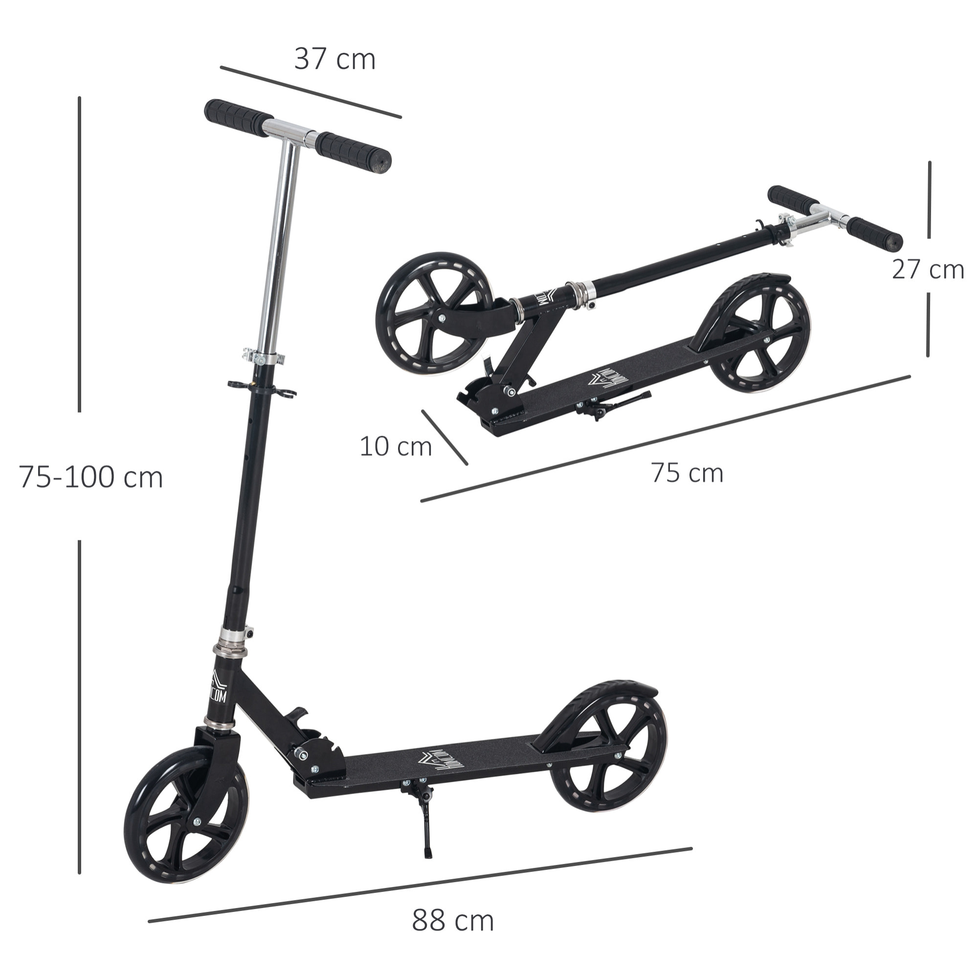 Patinete Infantil Aleación de Aluminio 88x37x75-100 cm Negro