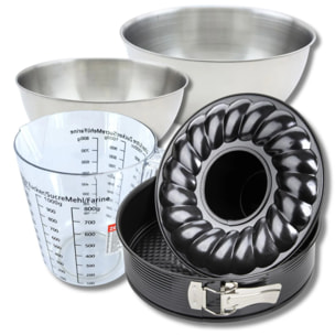 Set pâtisserie avec moule à manqué et à savarin 26 cm, 2 bols à mixer, verre mesureur et spatule Zenker