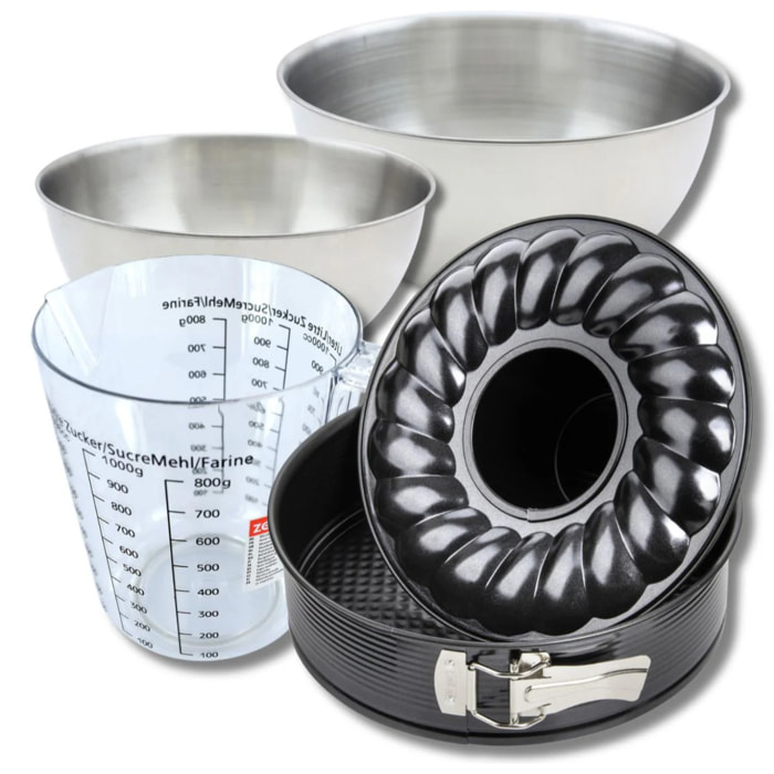 Set pâtisserie avec moule à manqué et à savarin 26 cm, 2 bols à mixer, verre mesureur et spatule Zenker