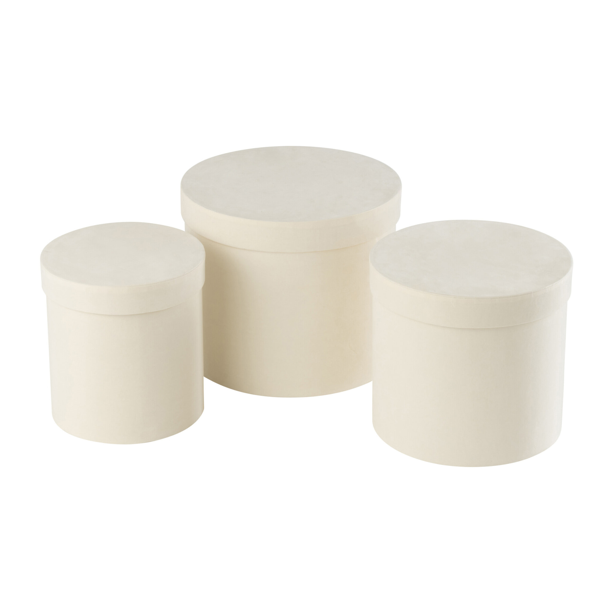 J-Line boîte Rond - velours/papier - blanc - 3 pcs