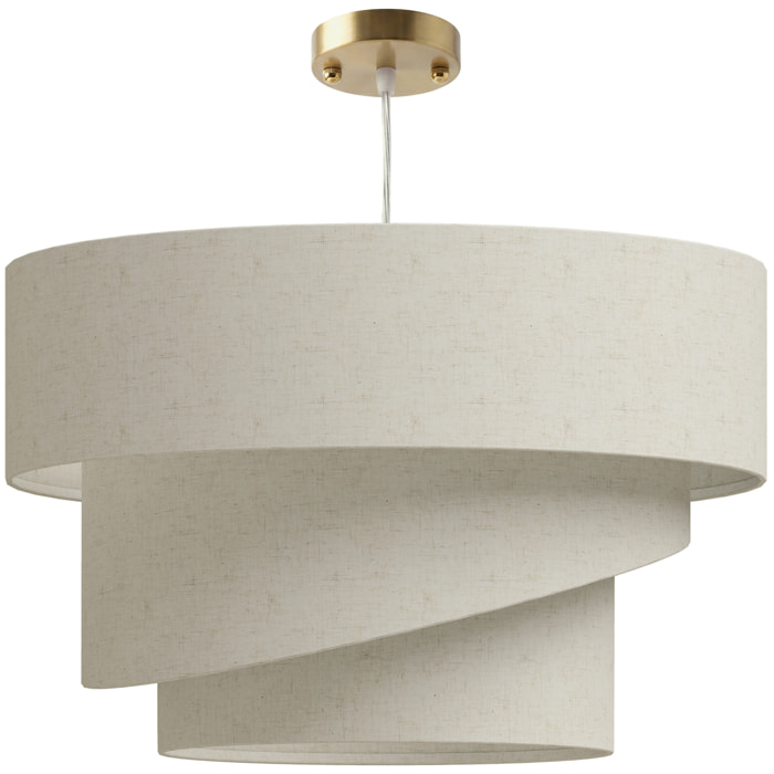 Suspension salon beige clair - abat-jour triple - support doré