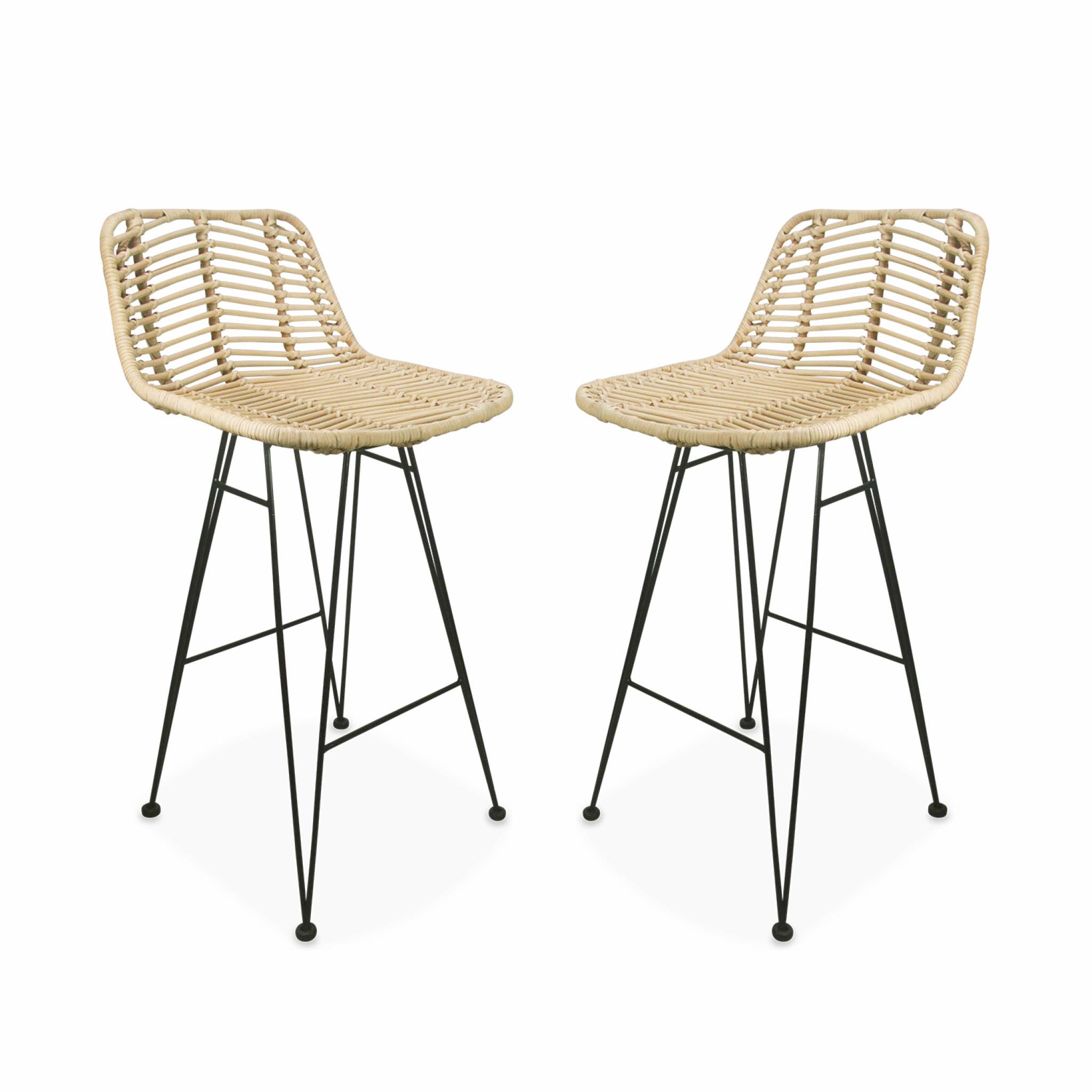 Tabouret de bar métal et rotin 67cm (lot de 2) CAHYA