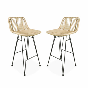 Tabouret de bar métal et rotin 67cm (lot de 2) CAHYA