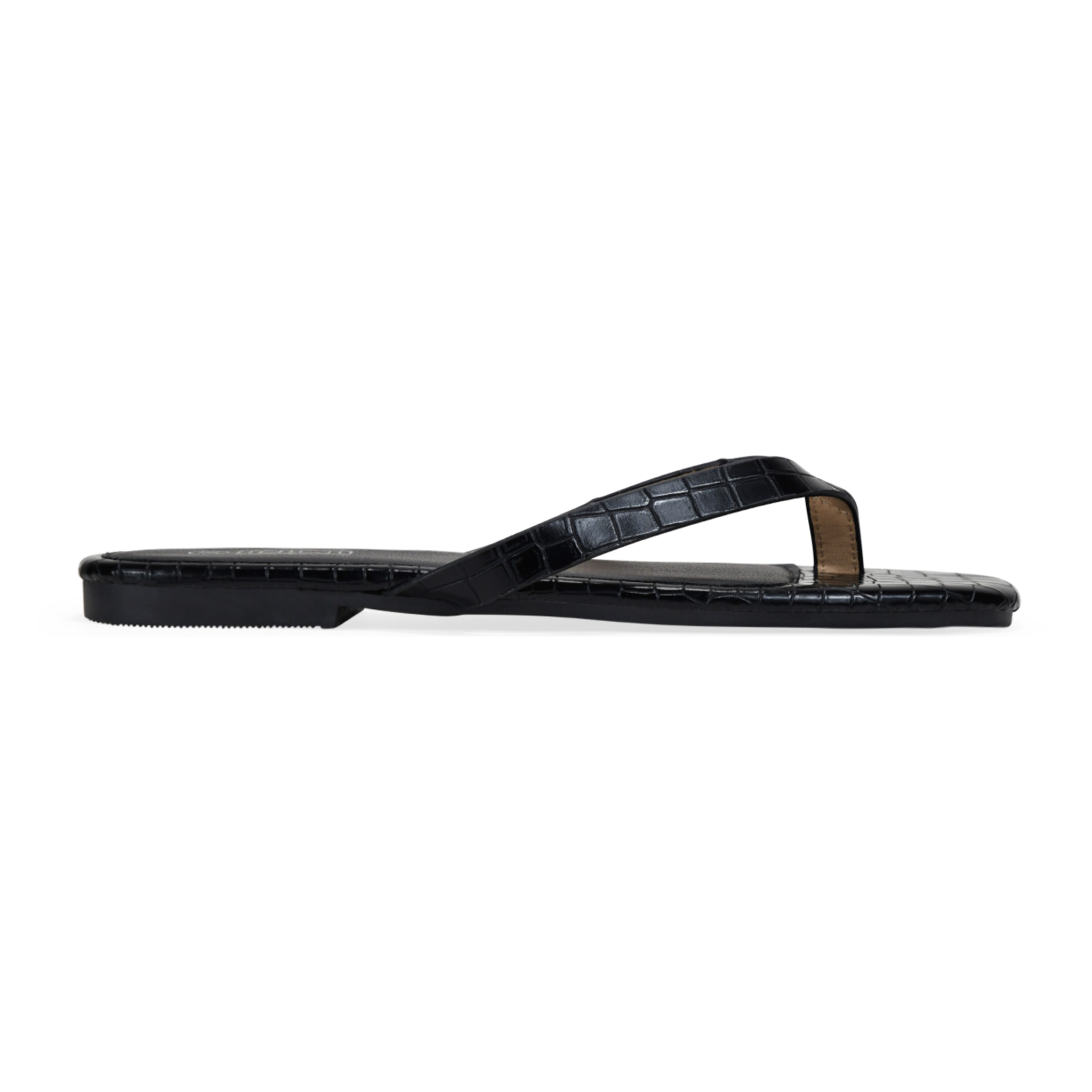 Sandalias de dedo negras efecto cocodrilo