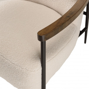 GASTON - Fauteuil tissu bouclette écru structure métallique