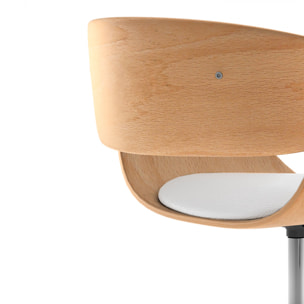 Chaise de bureau pivotante sur roulettes en bois et PU blanc - Adelmar