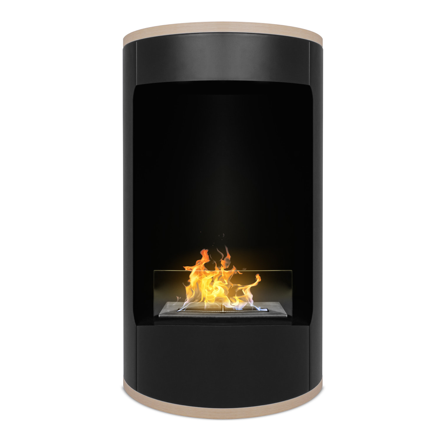 Ottaviano - Camino a bioetanolo da terra freestanding con doppio ripiano in legno melaminico, Ø 40xH67,5 cm colore nero